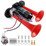 WADEO 150DB Air Horn 12V, Super Loud Car Horn with Compressor, Air Horns for Truck, Train, Car, Van (Red)