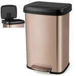 COSTWAY 50L/68L Kitchen Bin, Soft Closure Stainless Steel Recycling Pedal Bin with Deodorizer Box, Handle and Non-slip Base, Fingerprint-Proof Rubbish Trash Can Dustbin (50L,Gold)