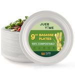 Juertime Strong Disposable Paper Plates - 9 inch Heavy Duty Bagasse Biodegradable Plates - White Eco-Friendly & Compostable Party Plates [50 Pack]