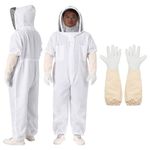 sourcing map Bee Suit for Men and Women XXL Beekeeping Suits Outfit with Glove and Veil Hood Bee Suits for Men Proof Backyard Professional and Beginner Bee Keeper, White