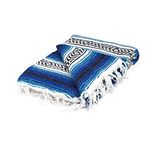 YOGAVNI Yoga Blanket Deluxe Mexican Blanket - Striped Throw Blanket Meditation, Yoga, Decor, or Outdoor and Camping Accessory Premium Hand Woven Recycled Fiber - Blue