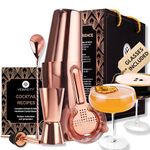 Vemacity Cocktail Shaker Set w/ 2 x Handmade Martini Glasses | Rose Gold Cocktail Shakers, Cocktail Accessories & Cocktail Glasses | Elegant Gift Box + Cocktail Recipe Book | Cocktail Making Kit