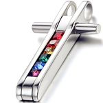 Flongo Men's Womens Stainless Steel Gay Lesbian Rainbow LGBT Pride Pendant Necklace, 22 inch Chain