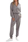 PRETTYGARDEN Women's 2 Piece Sweater Set Pullover Zip Up Sweatshirt Jogger Sweatpants Tracksuit Casual Outfit (Light Grey,Large)