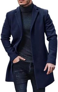 PASLTER Mens Trench Coat Slim Fit Notched Collar Fall Winter Single Breasted Pea Coat Warm Soft Overcoat