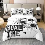 Kids Football 100% Washed Cotton Comforter Cover Single American Soccer Bedding Set Sports Games Duvet Cover for Boys Girls Children Teens Geometric Polygon Quilt Cover for Bedroom,Black White