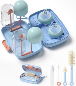 Suvast 7in1 Travel Bottle Cleaner kit with Baby Bottle Brush and Bottle Drying Rack,Swift Cleaning, Easy Portability(Blue)