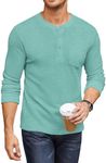 COOFANDY Men's Henley Shirts Long Sleeve Basic Waffle Pique Pullover T-Shirt with Pocket Grey Green