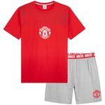 Manchester United F.C. Mens Short Pyjamas Set, Breathable 2 Piece Lounge Wear - Man United Gifts for Men (Red/Grey, M)