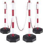 VEVOR Plastic Stanchion, 4pcs Chain Stanchion, Plastic Stanchion Kit with 32ft Chain 8 S-Hooks, PE Plastic White Stanchion for Warning/Crowd Control at Parking Lot, Construction Lot, Driveway Elevator