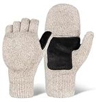 OutdoorEssentials Fingerless Winter Gloves Convertible Mittens for Men & Women - Warm Knit Flip Top Wool Mitten Gloves, Off-white, Large