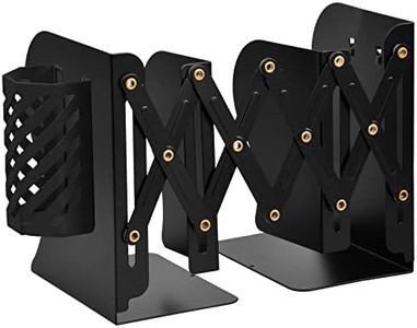 Fermalibri Regolabili in Metallo, Espandibile Reggilibri in Mensole con Portapenne, Porta Libri per Ufficio Casa Scuola Biblioteca Scrivania Libri Organizer (Nero)