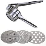 Stainless Steel Potato Ricer – Manual Masher for Potatoes, Fruits, Vegetables, Yams, Squash, Baby Food and More - 3 Interchangeable Discs for Fine, Medium, and Coarse