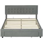 HOMCOM King Size Ottoman Bed Frame with Hydraulic Lifting Storage, Wheeled Drawer, Adjustable Velvet Upholstered Headboard, Wooden Slats Mattress Foundation, No Box Spring Needed, Grey