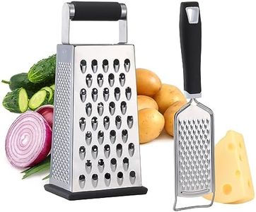 2 Pack, Cheese Box Grater & Handheld Cheese Grater Set, Stainless Steel Vegetable Slicer Food Shredder 4-Sided Convenience Gadgets with Lemon Zester Grater with Handle, Kitchen Gadgets and Tools