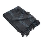 Creative Co-Op Recycled Cotton Blend Throw Blanket with Fringe, Grey Plaid