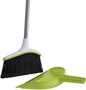 Casabella Basics 2-Piece Angled Broom and Dustpan Set, 44" Angled Broom with Long Handle and Dustpan, Silver/Green