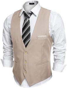 COOFANDY Mens Vests Formal Waistcoat Single Breasted Tuxedo Dress Vest, Beige, X-Large