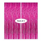 Propsicle Birthday Foil Solid Opaque Curtain Pack of 2 Pink 3Ftx6Ft Fringe Solid Curtains Party Decoration Anniversary, Bachelorette, Baby Shower, Bridal Shower