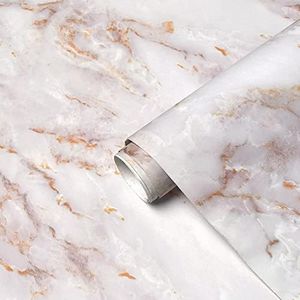 Marble Contact Paper for Countertops Marble Wall Paper Matte Peel and Stick Wallpaper Removable Self Adhesive Granite Vinyl Film Waterproof Roll 15.7”×79” Thick, Easy to Clean & Install White/Gold