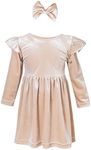 AIKEIDY Baby Girls Velvet Maxi Dress Knee Lenght Long Sleeve Solid Toddler Ruffle Dress for Christmas Party Wedding Holiday Champagne