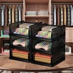 Kuber Industries (Pack of 6) Foldable Cupboard Organizer For Clothes - Stackable Closet Organizer For Wardrobe - For Shirt | T shirt | Jeans - Plastic Cupboard Dress Racks For Clothes Storage (Black)