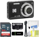 Kodak PIXPRO FZ55 Black 16MP Digital Camera 5X Optical Zoom 28mm Wide Angle 1080P Full HD Video 2.7" LCD Camera + 64GB Card and Reader + Memory Wallet + Tripod + Cleaning Bundle