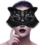 Women Leather Mask Halloween Fox Cat Half Mask Girl Kitty Face Mask with Sequin Costume Party Cosplay Headwear