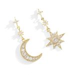 FEIFEI'S BOW Women Star Moon Fashion Jewellery Gold Silver Plated Bling Stud Earrings with Crystal Allergy Free (Gold)