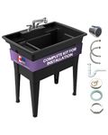 Utility Sink with Two-Handle Plastic Chrome Faucet – 32” Utility Sinks for Laundry Room, Garage, Garden, Basement – Noah William Home Indoor and Outdoor Polypropylene Basement Wash Tub (Black)