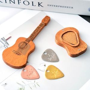 eiopyzo Guitar Pick Holder,Wooden Guitar Pick Box with Stand,6PCS Unique Guitar Picks Guitar Pick Holder Box,Standing Wooden Plectrum Case,Acoustic Guitar Box for Electric Bass Guitar Ukulele Lover