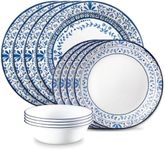 Corelle Vitrelle Glass Dinnerware Set, Chip & Crack Resistant Triple Layer Glass, 12-PC Dinnerware Set, Portofino