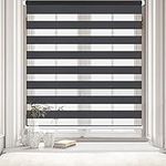 Kokorona Cordless Zebra Blinds Window Shades, Day and Night Roller Shades for Light Control, Dual Layer Light Filtering Sheer Blinds Blackout Privacy Window Treatments, Dark Grey, 23" W X 72" H