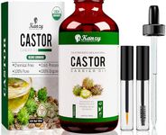 Kanzy Organic Castor Oil for Eyelashes and Eyebrow Growth 100ml Cold Pressed Castor Oil for Hair Growth, Nails & Skin, 100% Natural Caster Oil - Glass Bottle + Peptite + Eyelash & Eyebrow Brush