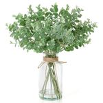 UXORSN Artificial Eucalyptus Stems in Glass Vase with Faux Water 14 Inch Fake Plant Greenery Eucalyptus Branches Green Leaves for Kitchen Room Table Decor Farmhouse Wedding Decorations (Sage Green)