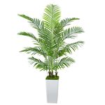 FSOHOI Artificial Areca Palm Tree 6FT Artificial Tree Outdoor Fake Majesty Palm Plant with White Tall Planter Faux Tropical Palm Trees for Indoor Outdoor House Living Room Patio Office Home Decor