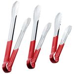 HINMAY Stainless Steel Cooking Tongs Heavy Duty Kitchen Food Tongs, Set of 3 (9 12 14 Inch, Red)