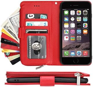 Cavor for iPhone 6 Plus/iPhone 6s Plus Case,PU Leather Zip Pocket Wallet Flip Cover Case Magnetic Closure Book Design with Kickstand Feature & Card Slots Compartment for iPhone 6s Plus(5.5")-Red