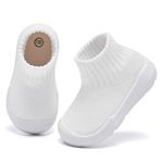 MORENDL Baby Sock Shoes Toddler Walking Shoes Non-Slip Sneakers Boys & Girls Infant Slippers AllWhite 15-18 Months