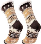 Krystle Slipper Fuzzy Fluffy Socks for Mens Winter Cozy Cabin Warm Thick Fleece Comfy Non Slip Christmas Socks with Grips Home Socks- Brown (Pack of 1 Free Size)