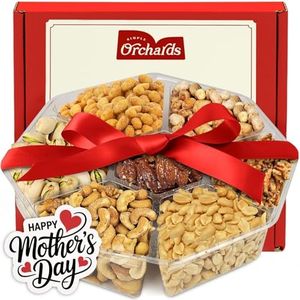 Mothers Day Nuts Gift Basket - 7 Sectional Platter With a Variety of Freshly Roasted Nuts - Beautifully Packaged Gift for Birthday, Sympathy. Large Family Pack.