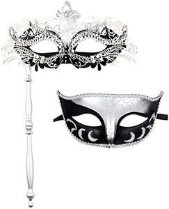 IETANG One Pair Couple's Gorgeous Venetian Masquerade Masks Party Costumes Accessory (on Stick-silver&black)