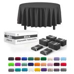 24-Pack Black Plastic Table Cloth - 84-Inch Round Disposable Tablecloth for Parties - Round Tablecloth - Disposable Table Cloths for Parties - Plastic Table Cover for Picnics - Exquisite