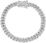 Gemsme 6/8/10/12MM Miami Cuban Link Bracelet for Men Women, 18K White Gold Plated Full Cubic Zirconia Iced Out Curb Chains Bling Hip Hop Link Bracelet Jewelry, 8.5 inch, Brass, Cubic Zirconia