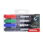 Kores - Coloured Permanent Marker Pens - K-Marker XP2, Chisel Tip with Low-Odour Ink - Waterproof Marker Pens for All Surfaces - School Supplies, Office Supplies - Pack of 4 in Assorted Colours