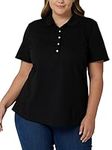 Riders by Lee Indigo Women's Plus-Size Morgan Short Sleeve Polo Shirt, Black Soot, 3X