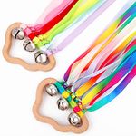 Grevosea 2 Pieces Kites for Kids, Hand Kite Rainbow Hand Ribbon Kite with Bells Cloud Rainbow Wind Wand Ribbon Wand Wood Sensory Educational Tool for Birthday Party Supplies