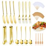 18 Pieces Cheese Butter Spreader Knives Set Charcuterie Accessories Stainless Steel Spreader Knives Charcuterie Boards Utensils Mini Serving Tongs Spoons and Forks for Pastry Making (Golden)