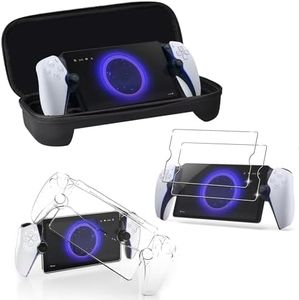 AriKroii 3 in 1 Accessoris Set Compatible with PlayStation Portal, EVA Carrying Case for PS5 Portal, Transparent housing for PS5 Portal, 2 Pack Screen Protector, Ps Portal Accessories