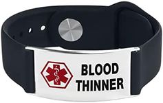 LSxAB Medical Alert Blood Thinner ID Bracelet for Mens Women Emergency First Aid Seniors Health Alarm Adjustable Silicone Wristband Bracelets